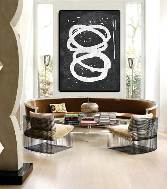 Original Abstract Painting Extra Large Canvas Art,Black And White Minimal Painting On Canvas - Abstract Art Decor,Contemporary Painting
